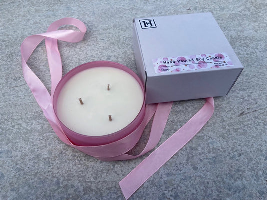 Rose Fragranced Pink Glass Candle